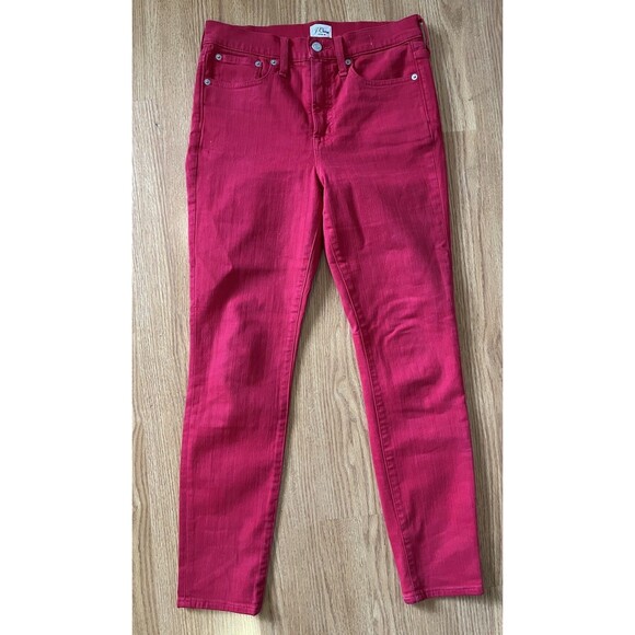 J Crew Cranberry Red 10” High Rise Toothpick Skinny Jeans Size 27 - Picture 1 of 7